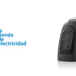 Calefactor enchufable moderno junto al logo de la tienda online