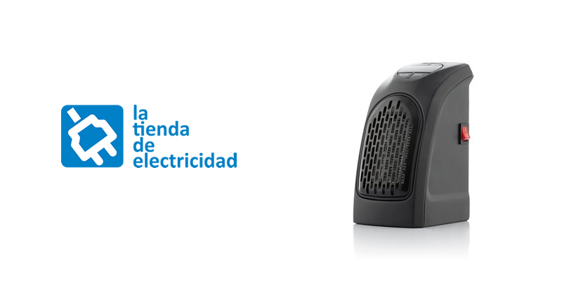 Calefactor enchufable moderno junto al logo de la tienda online