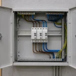 Cuadro eléctrico abierto con tres diferenciales modulares cableados