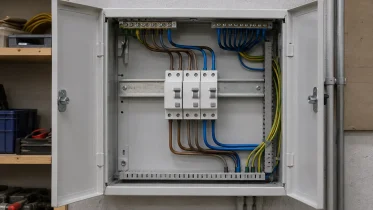 Cuadro eléctrico abierto con tres diferenciales modulares cableados